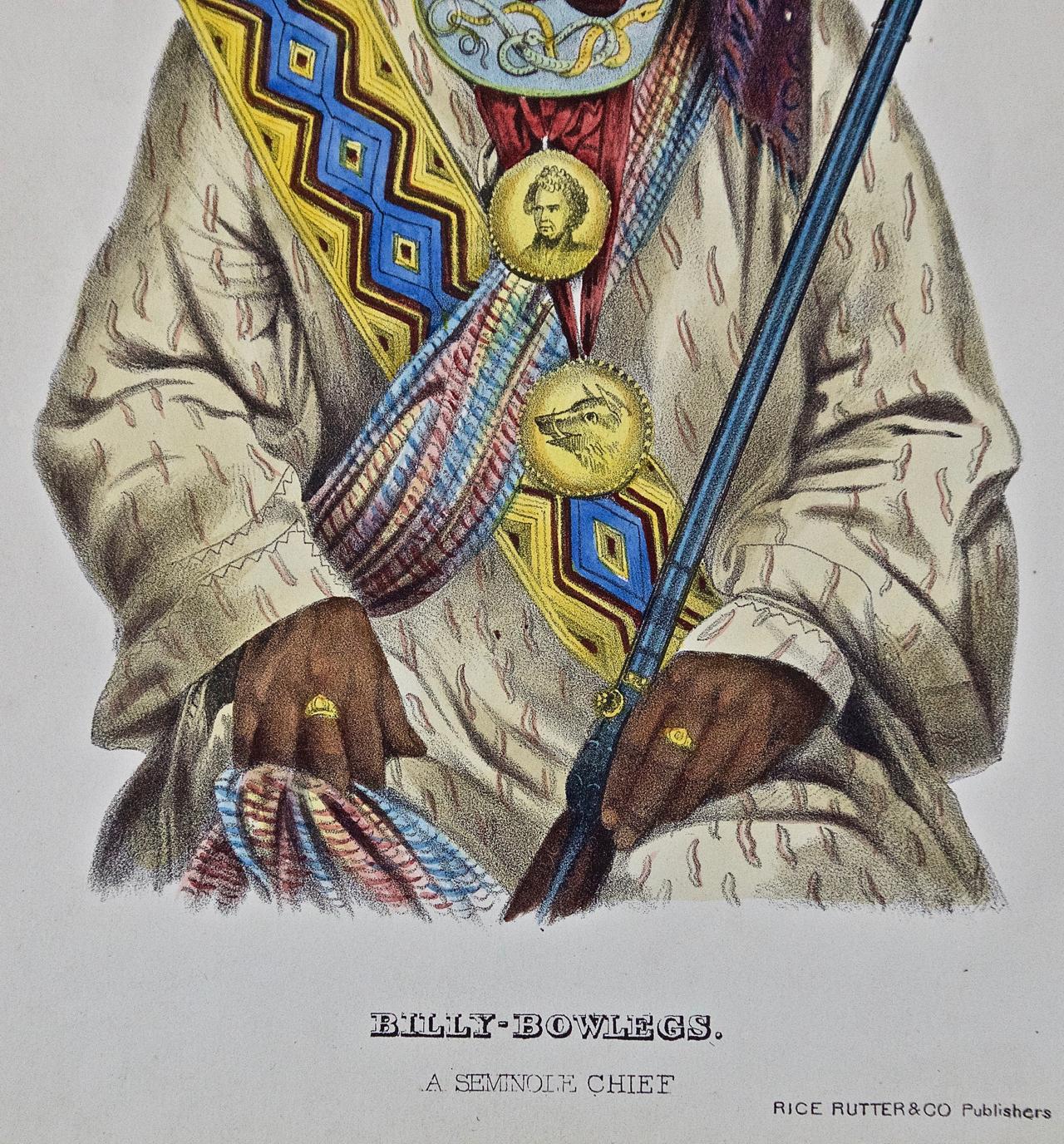 This an original 19th century hand-colored McKenney and Hall lithographic portrait of a Native American entitled 