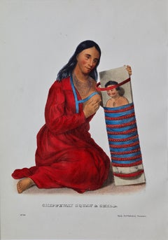 Original Hand Colored McKenney & Hall Lithograph "Chippeway Squaw & Child"