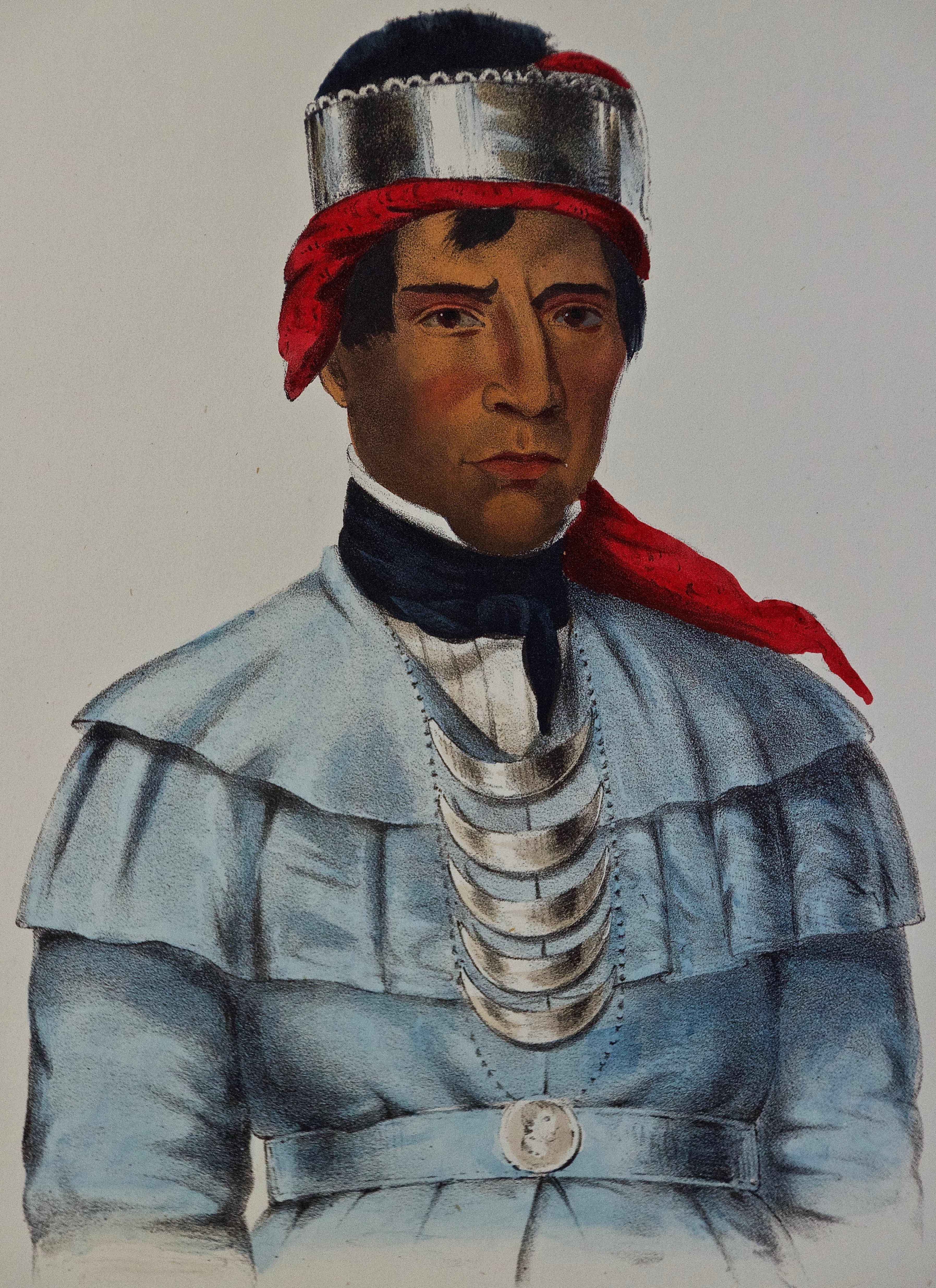 This is an original 19th century hand colored McKenney and Hall engraving of a Native American entitled 