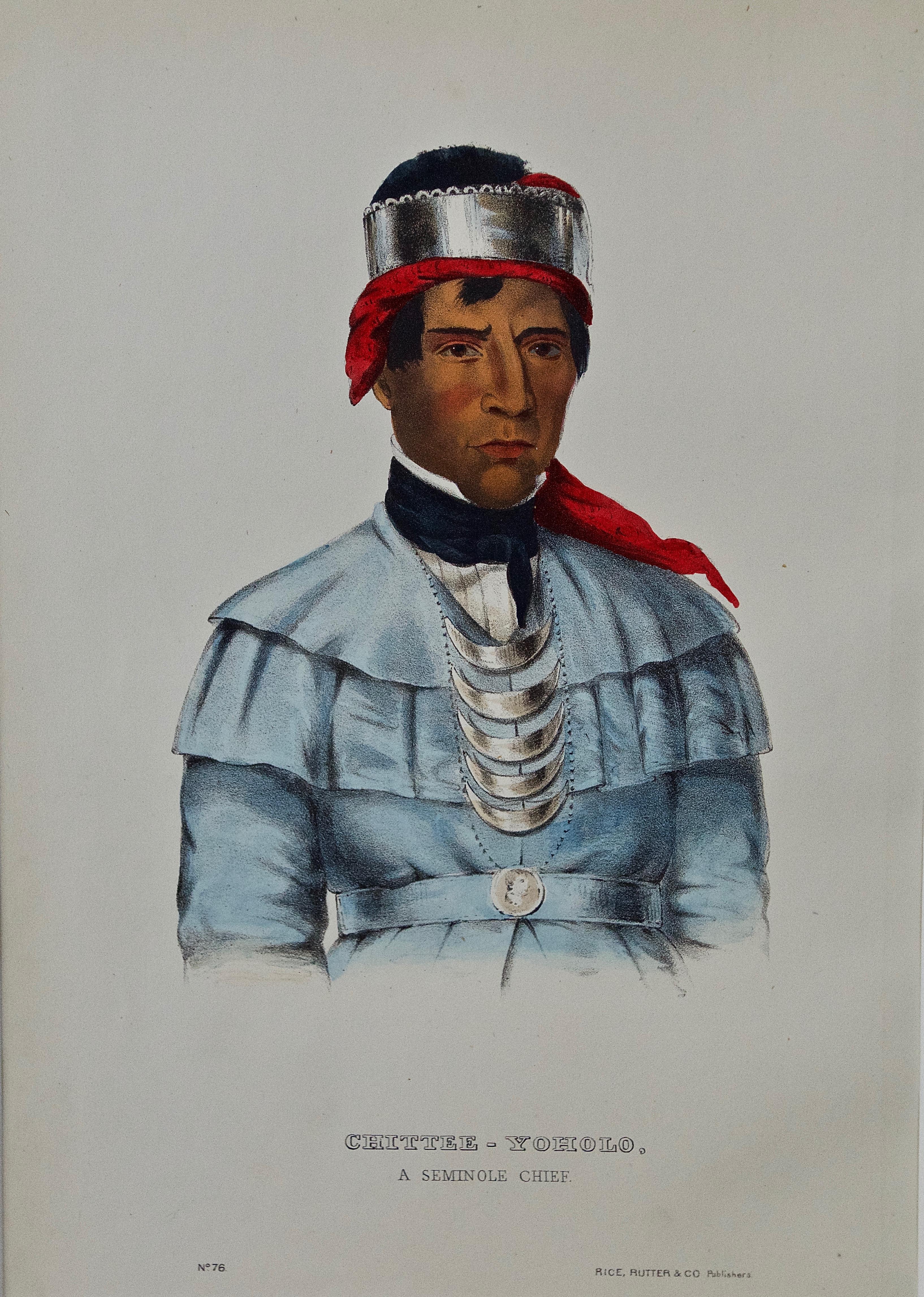 Chittee-Yoholo, Seminole Chief: Original Hand-colored McKenney & Hall Lithograph