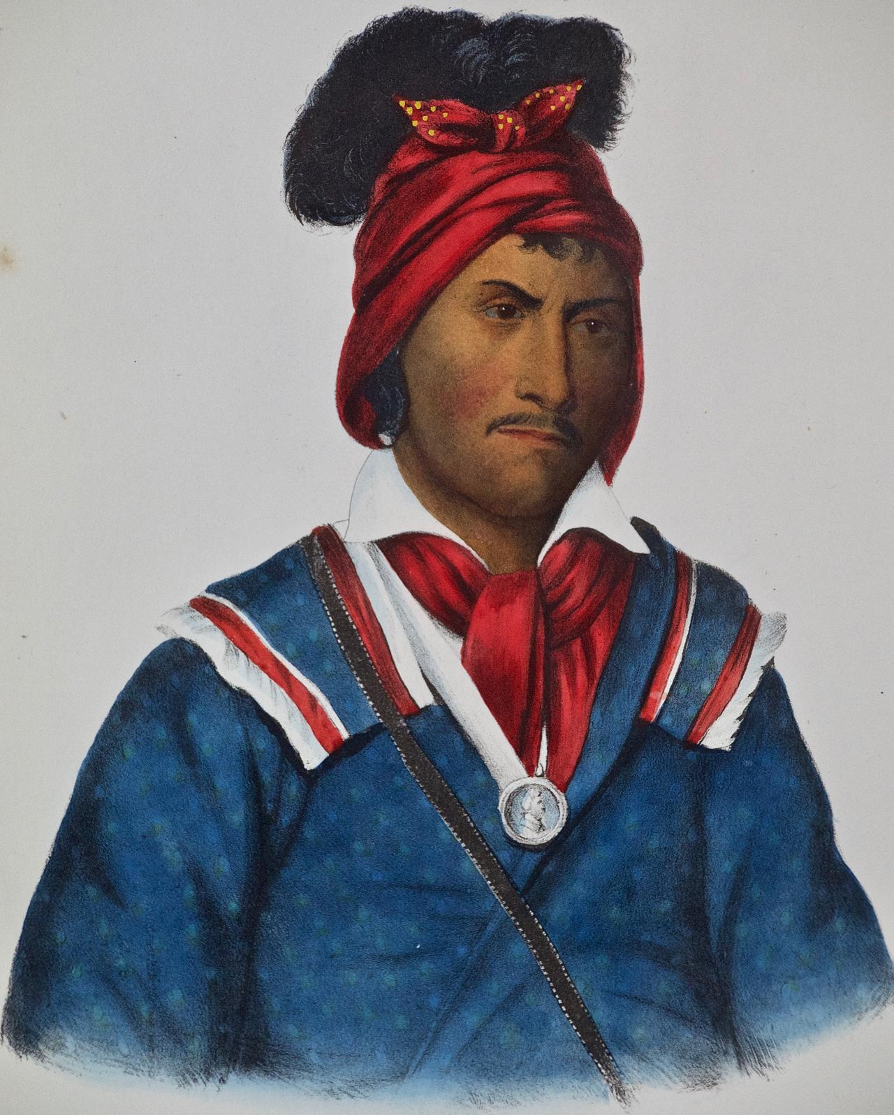 Foke-Luste-Hajo, chef de série Seminole : gravure originale colorée à la main de McKenney & Hall en vente 1