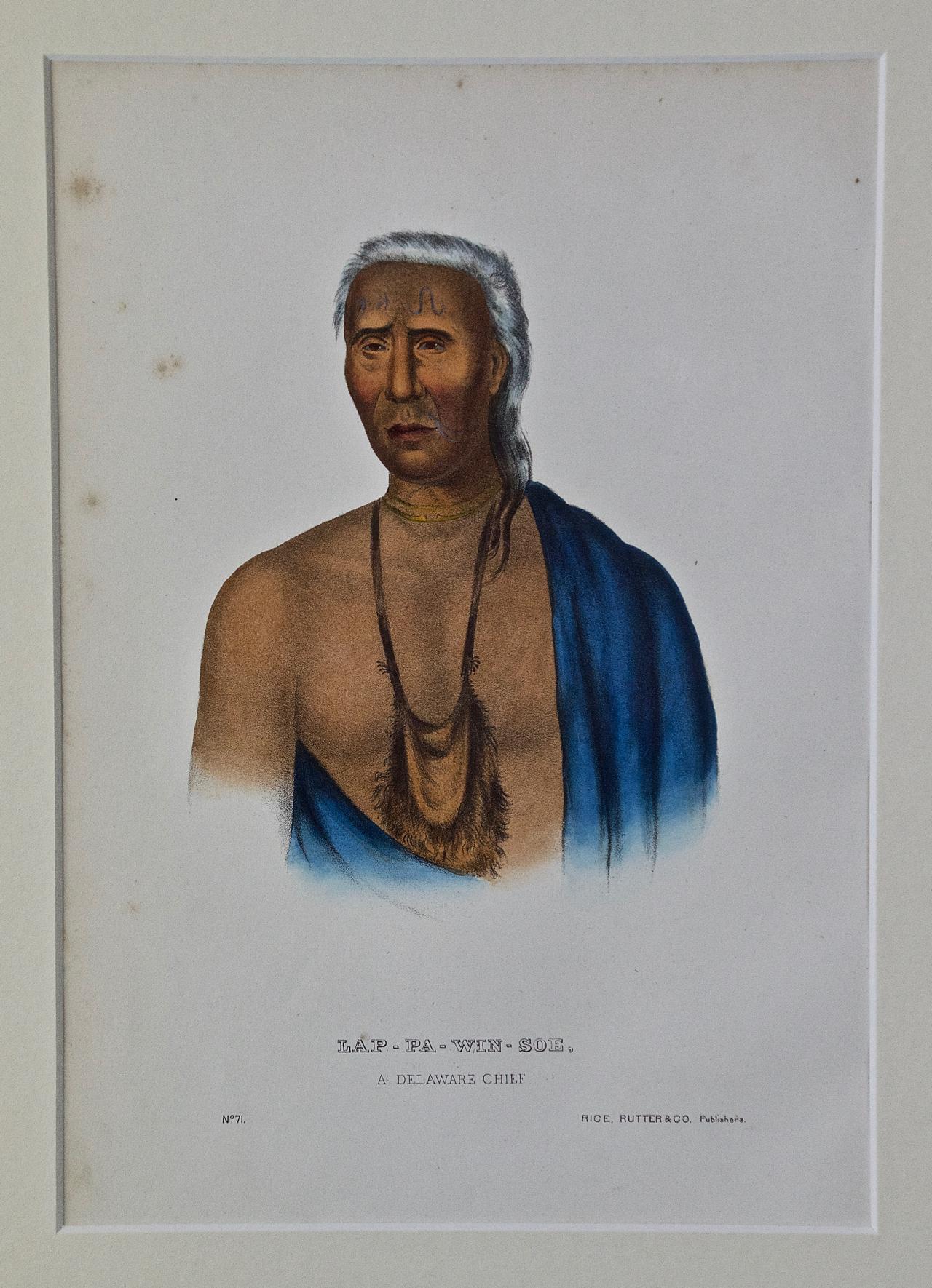 Lap-Pa-Win-Soe, chef du Delaware : lithographie originale colorée à la main de McKenney & Hall en vente 3