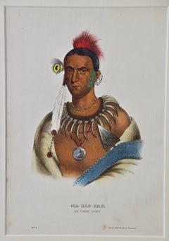 Original Hand Colored McKenney & Hall Engraving "Ma-Has-Kah, An Ioway Chief"