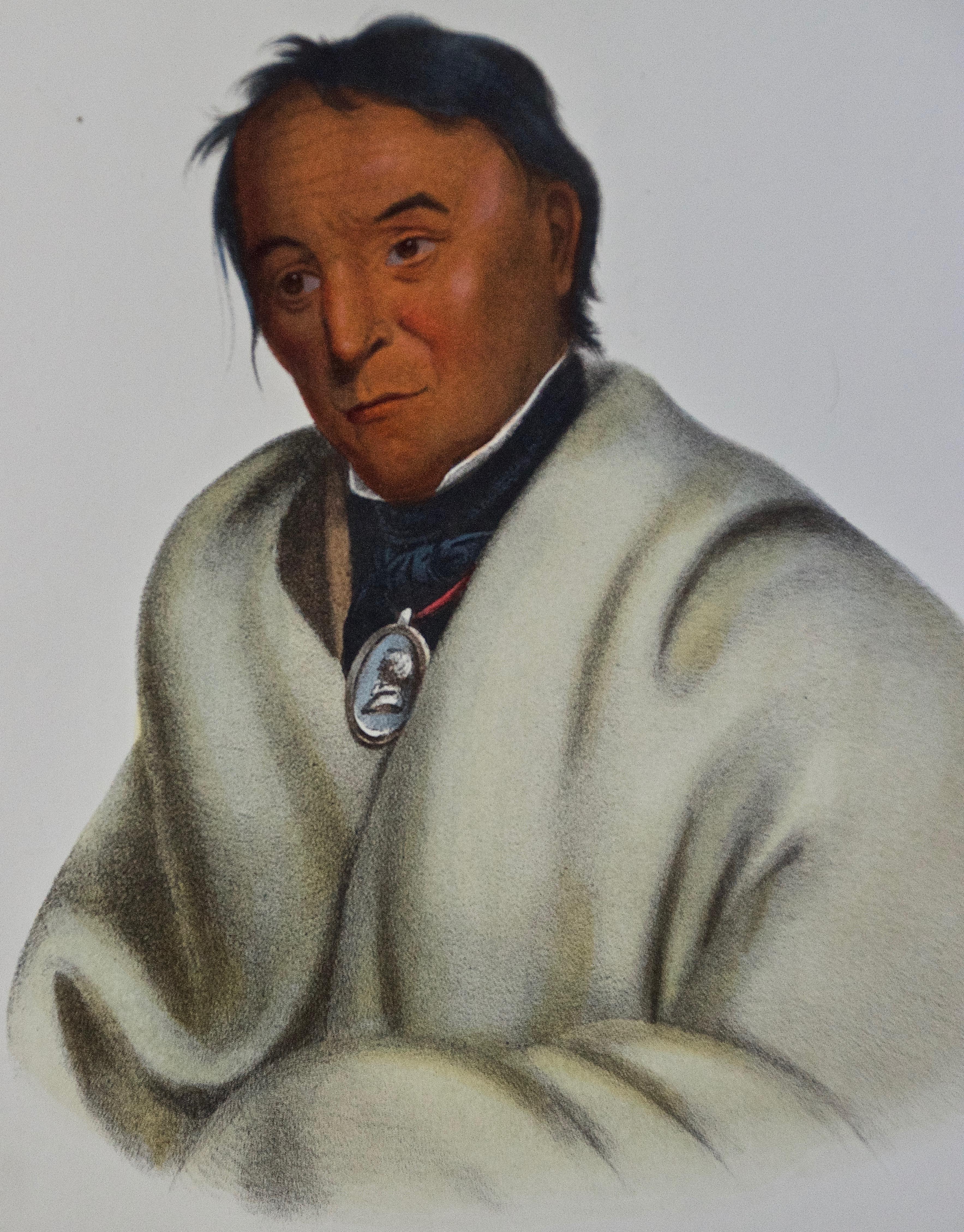 This is an original 19th century hand-colored McKenney and Hall lithograph of a Native American entitled 