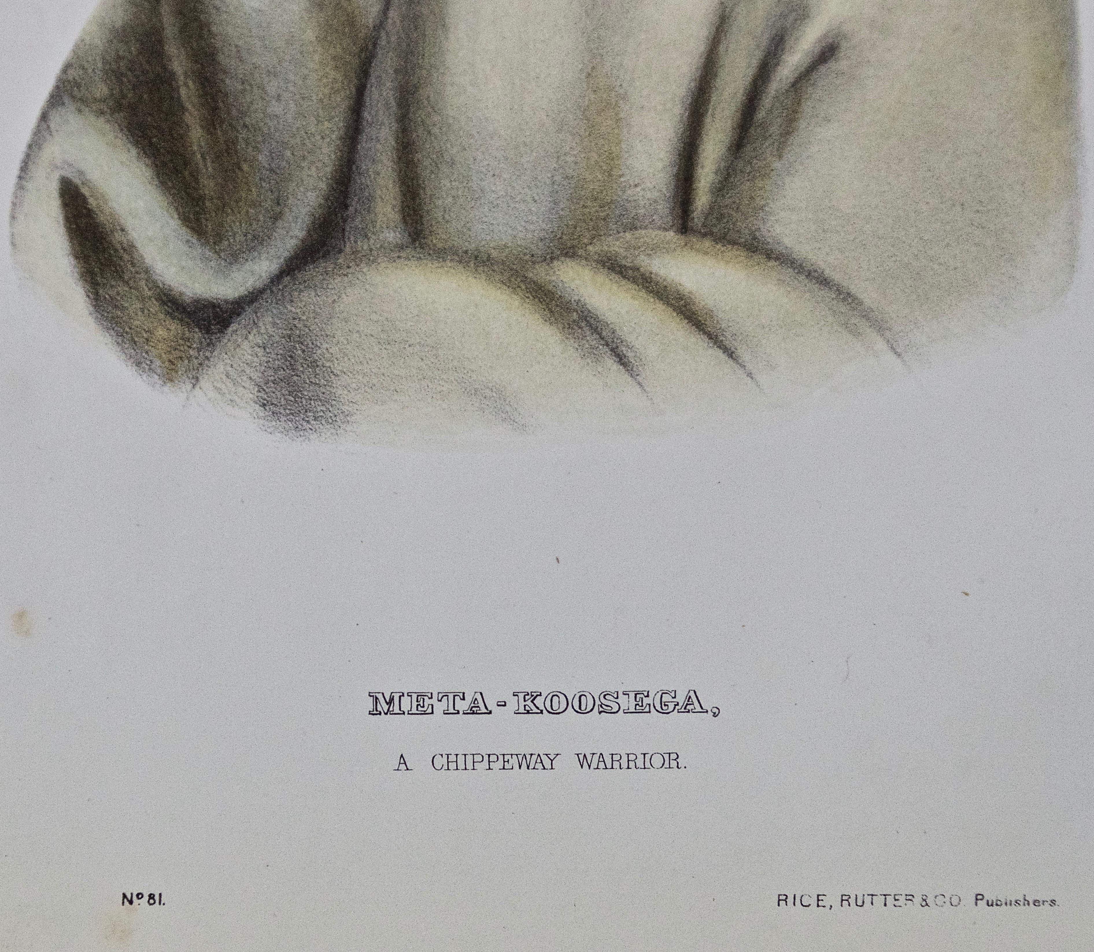 Meta-Koosega Chippeway Warrior: Original Hand-colored McKenney & Hall Lithograph For Sale 1