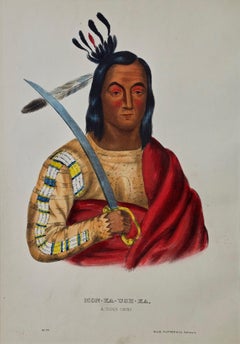 Original Hand Colored McKenney 
Hall Lithograph "Mon-Ka-Ush-Ka, A Sioux Chief"