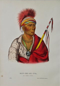 « Not-Chi-Mi-Ne, An Ioway Chief », gravure originale colorée à la main par McKenney & Hall