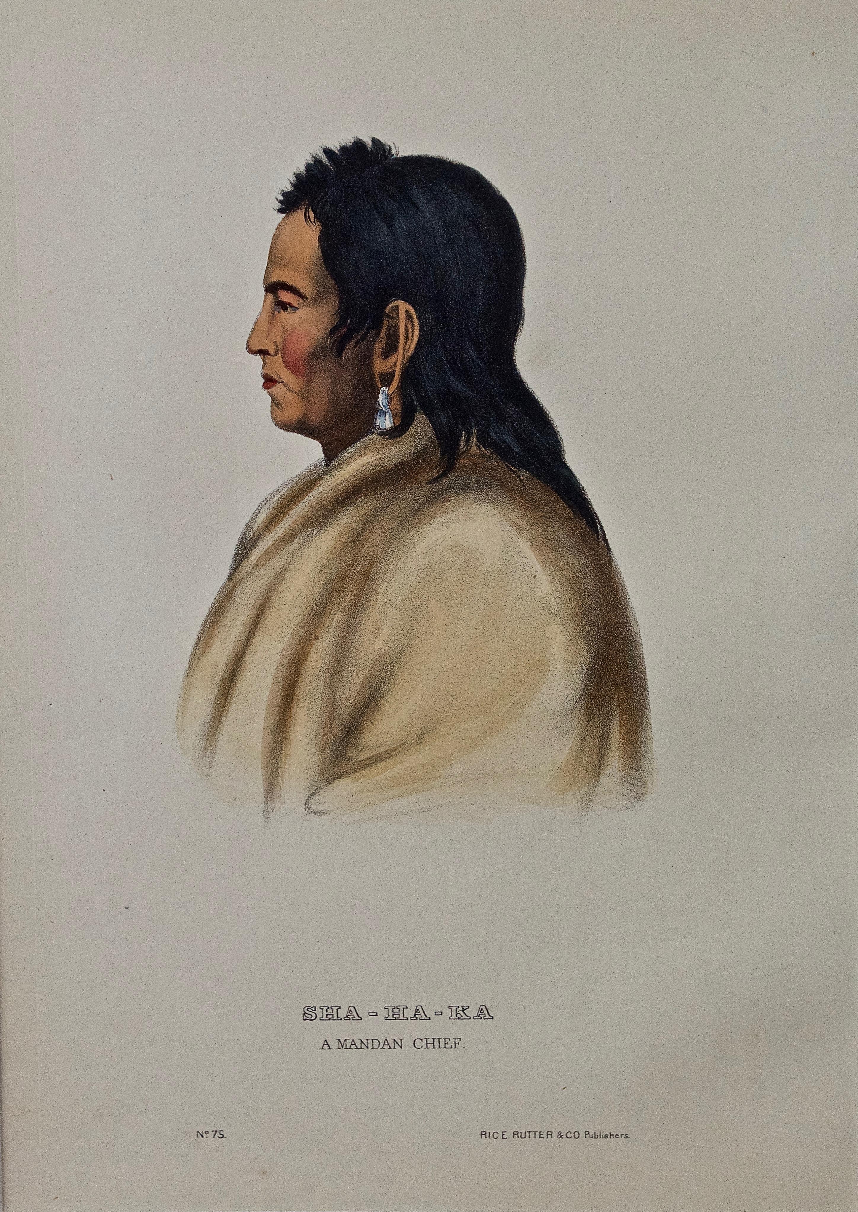 Original Hand Colored McKenney & Hall Lithograph "Sha-Ha-Ka, A Mandan Chief"
