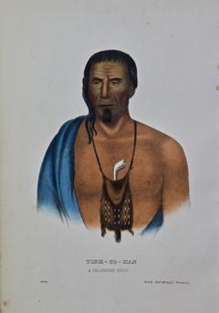 Original Hand Colored McKenney 
Hall Lithograph "Tish-Co-Han, A Delaware Chief"