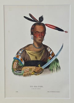 Original Hand Colored McKenney & Hall Engraving "To-Ka-Con, A Sioux Chief"