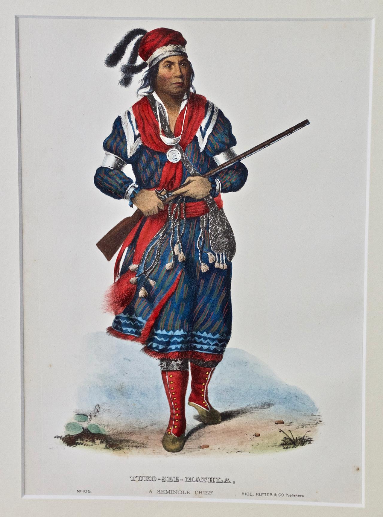 Tuko-See-Mathla, Seminole Chief : Gravure originale colorée à la main de McKenney & Hall