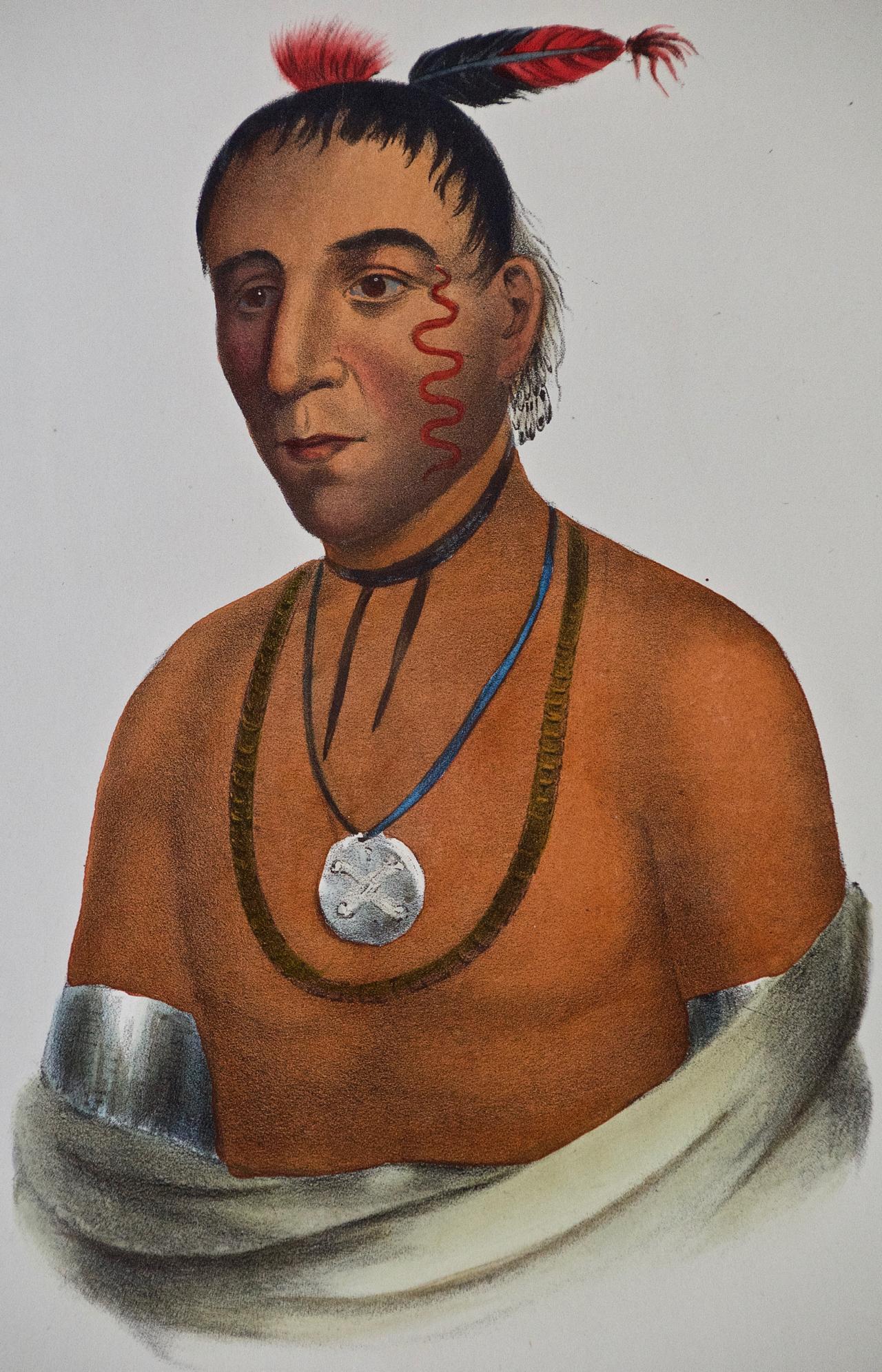 Wa-Kawn, A Winnebago Chief : une gravure originale colorée à la main de McKenney & Hall en vente 1