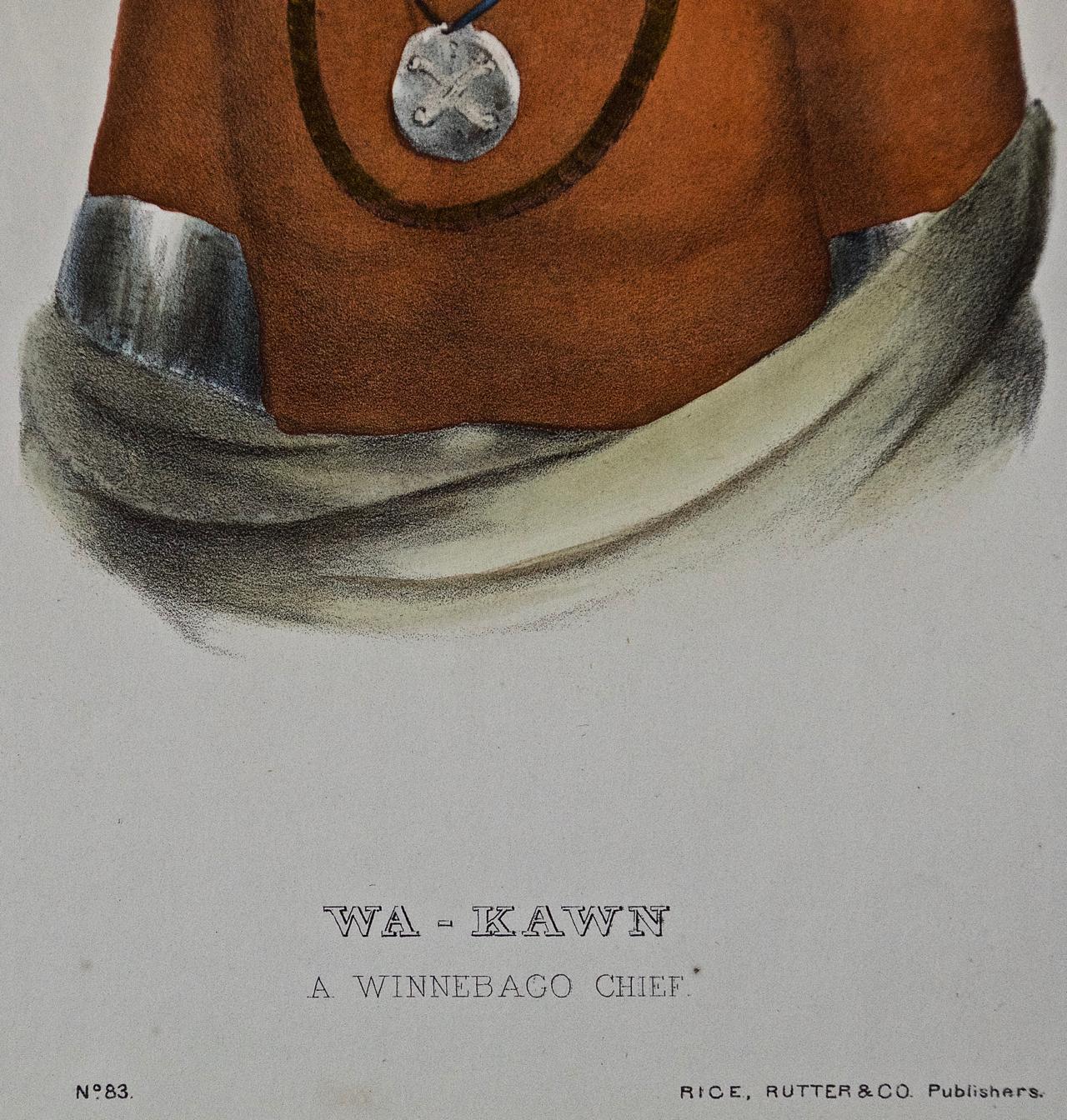 Wa-Kawn, A Winnebago Chief : une lithographie originale colorée à la main de McKenney & Hall en vente 3