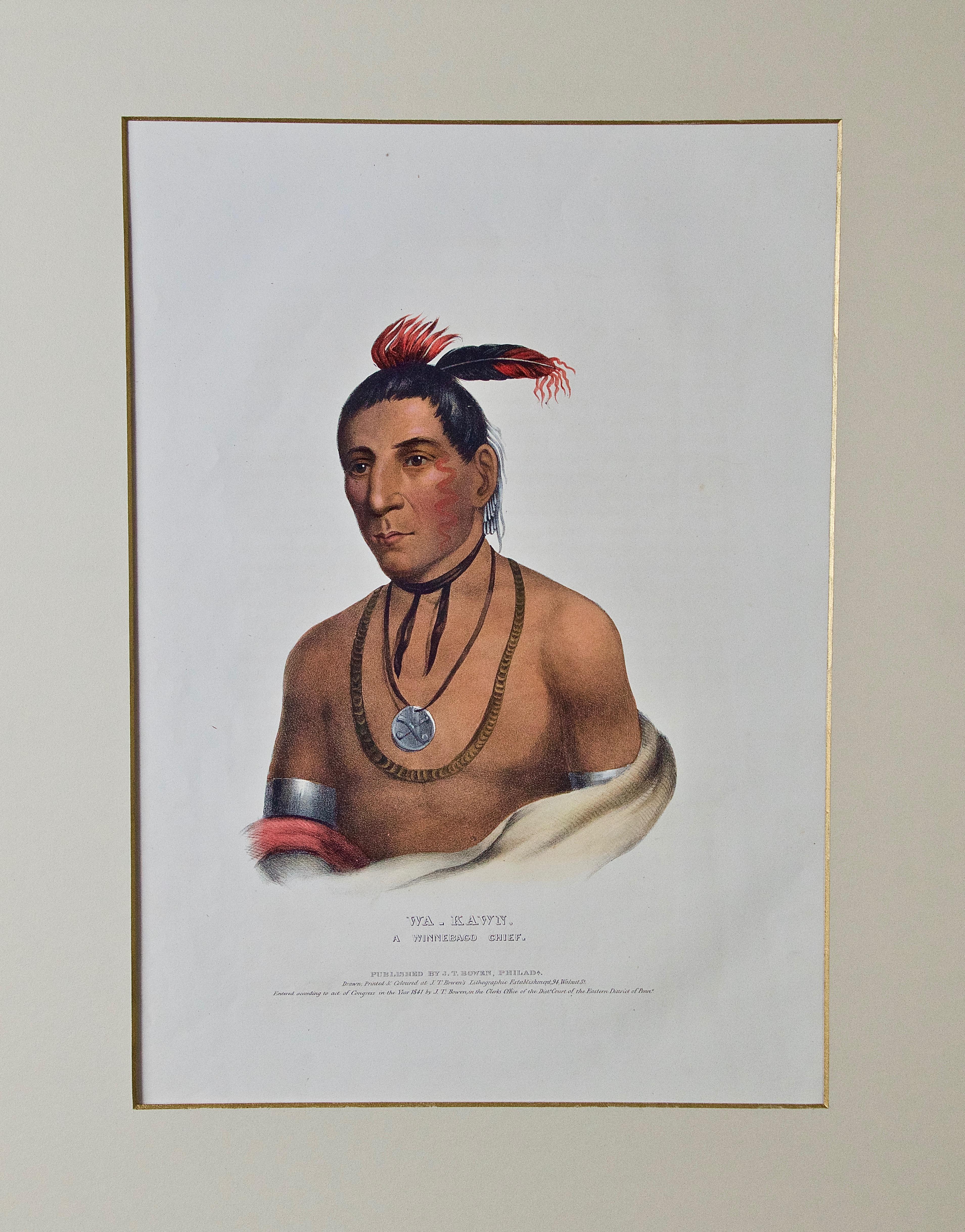 Wa-Kawn, A Winnebago Chief: Folio-sized Hand-colored McKenney & Hall Lithograph