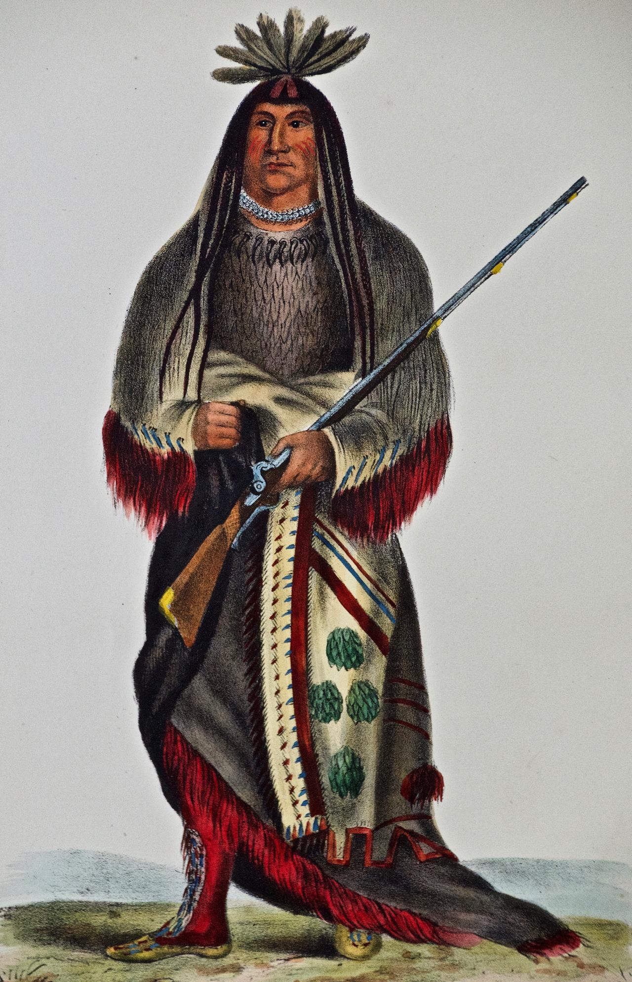 This is an original 19th century hand-colored McKenney and Hall engraving of a Native American entitled 