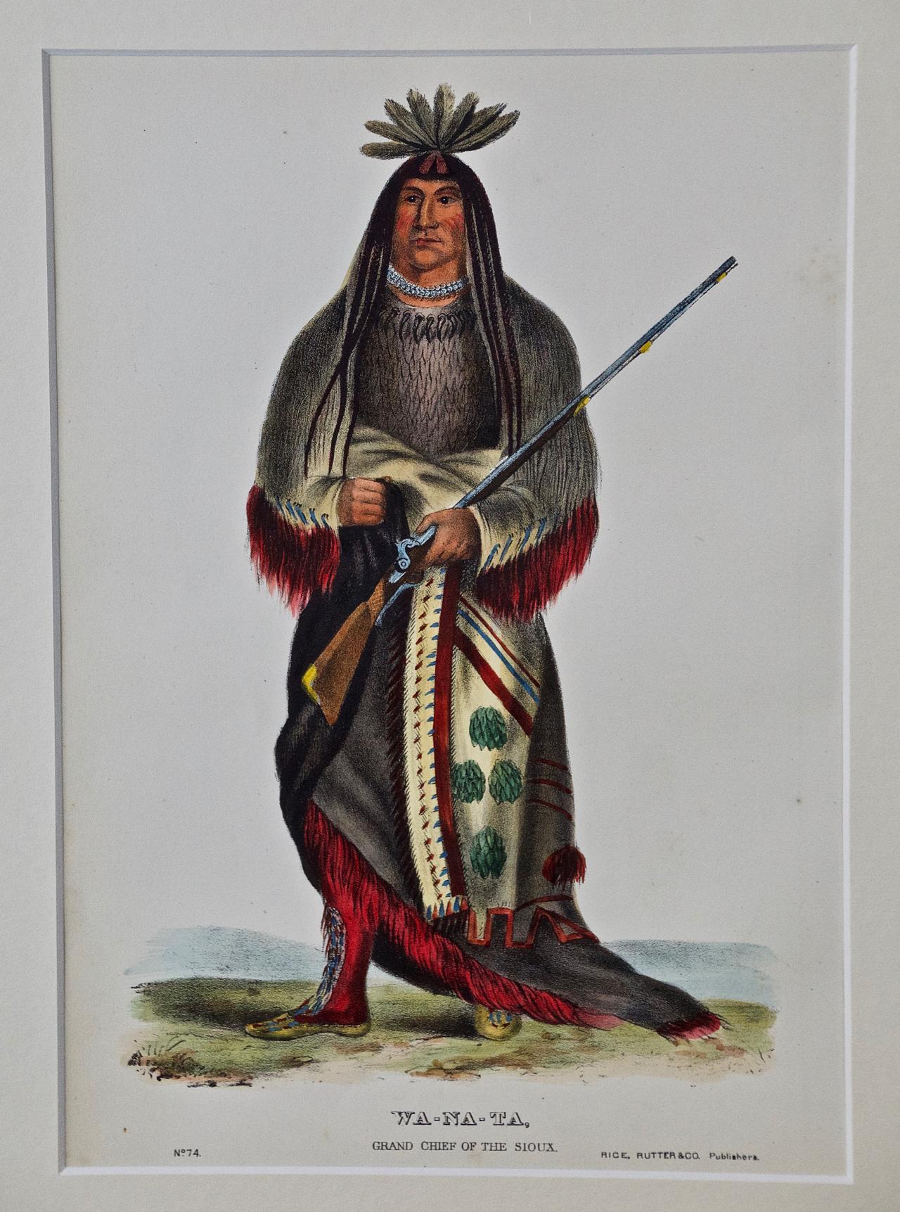 Wa-Na-Ta, Chief of the Sioux : une gravure originale colorée à la main de McKenney & Hall