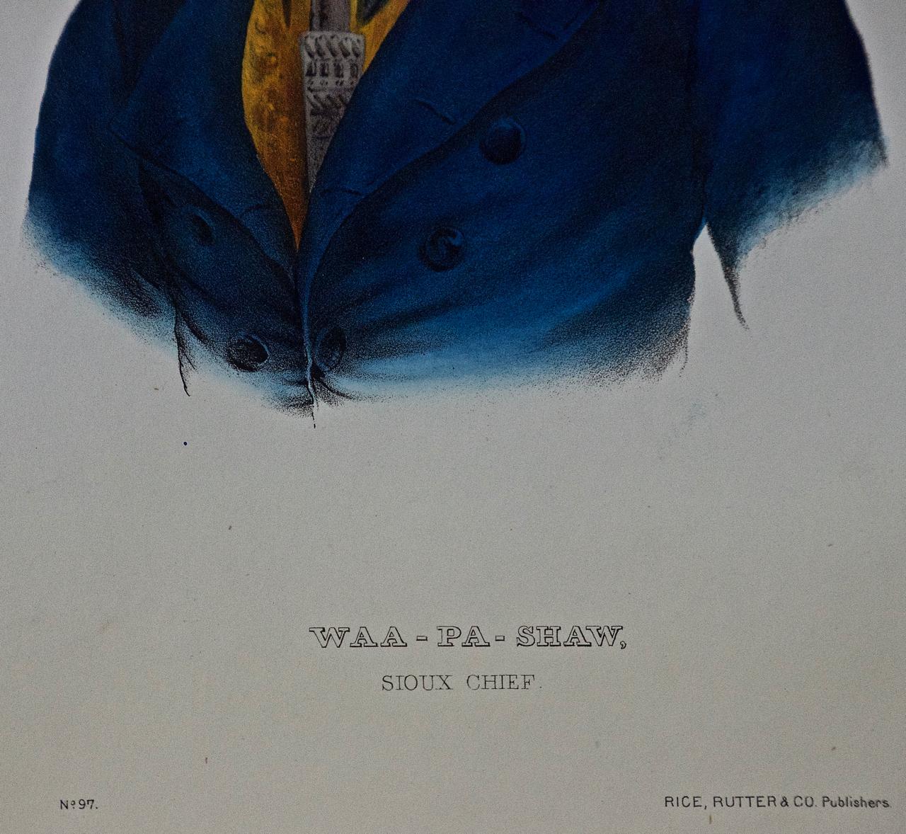 Waa-Pa-Shaw, Sioux Chief : une gravure originale colorée à la main de McKenney & Hall en vente 2