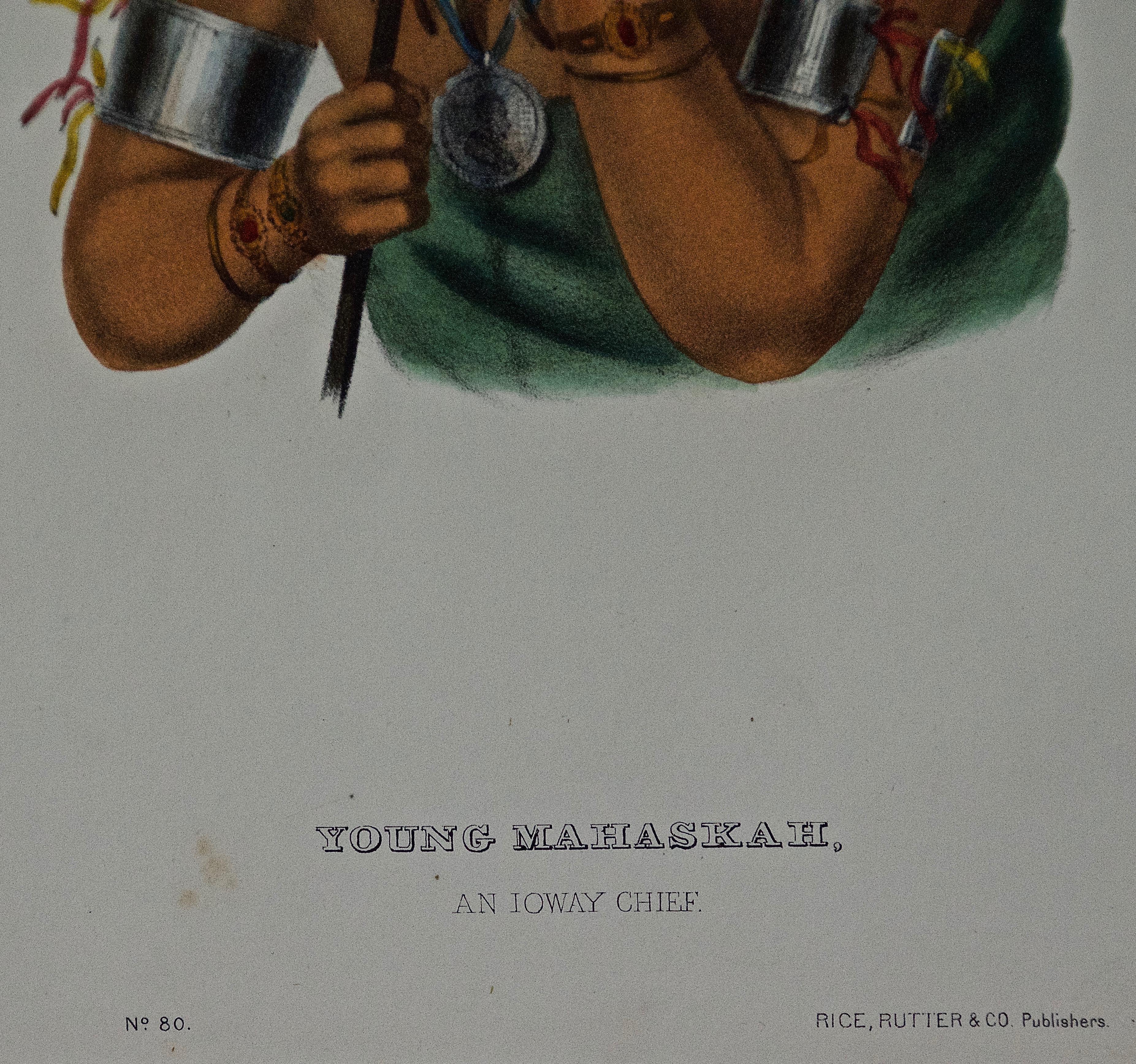 Jeune Mahaskah, chef d'œuvre Ioway : une lithographie originale colorée à la main de McKenney & Hall 2