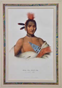 Original Hand-colored McKenney & Hall Lithograph "Mo Na Hon Ga, An Ioway Chief"