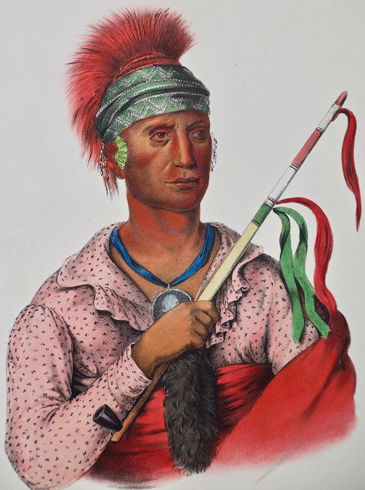 This is an original 19th century hand-colored McKenney and Hall engraving of a Native American entitled 