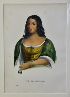 Po-Ca-Hon-Tas Litografía original coloreada a mano de McKenney & Hall