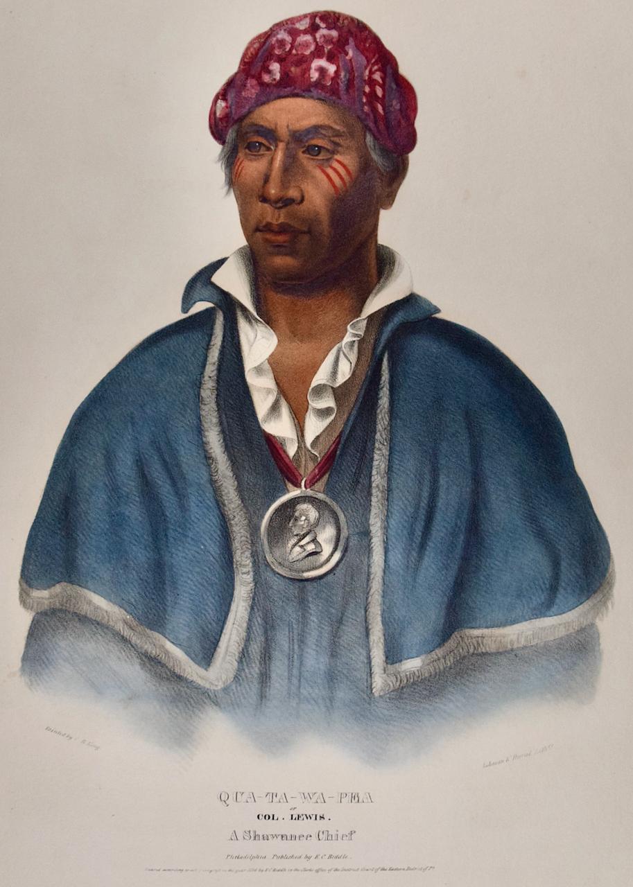Qua-Ta-Wa-Pea, A Shawnee: 19th C. Folio Hand-colored McKenney & Hall Lithograph For Sale 1