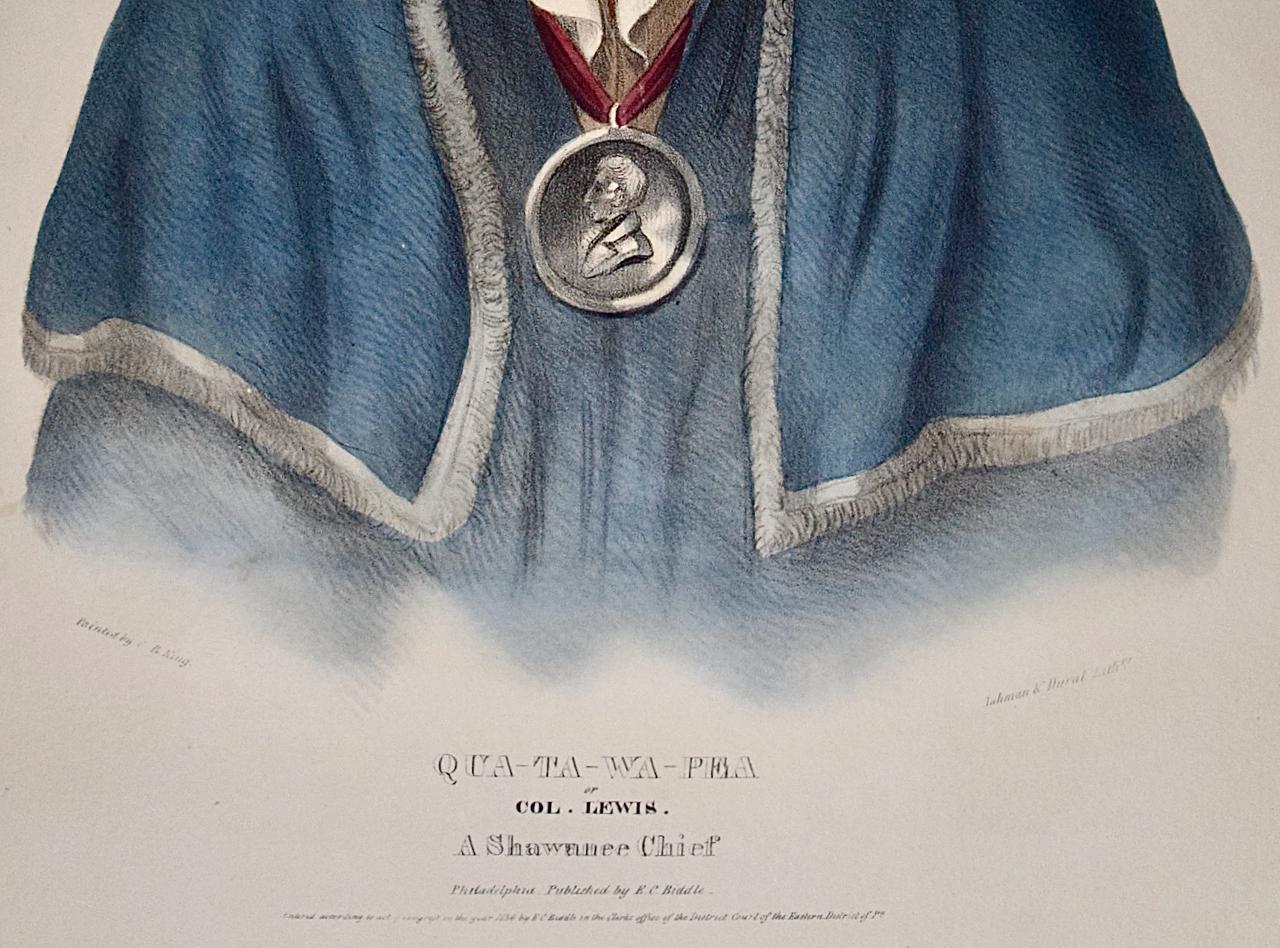 Qua-Ta-Wa-Pea, A Shawnee: 19th C. Folio Hand-colored McKenney & Hall Lithograph For Sale 3