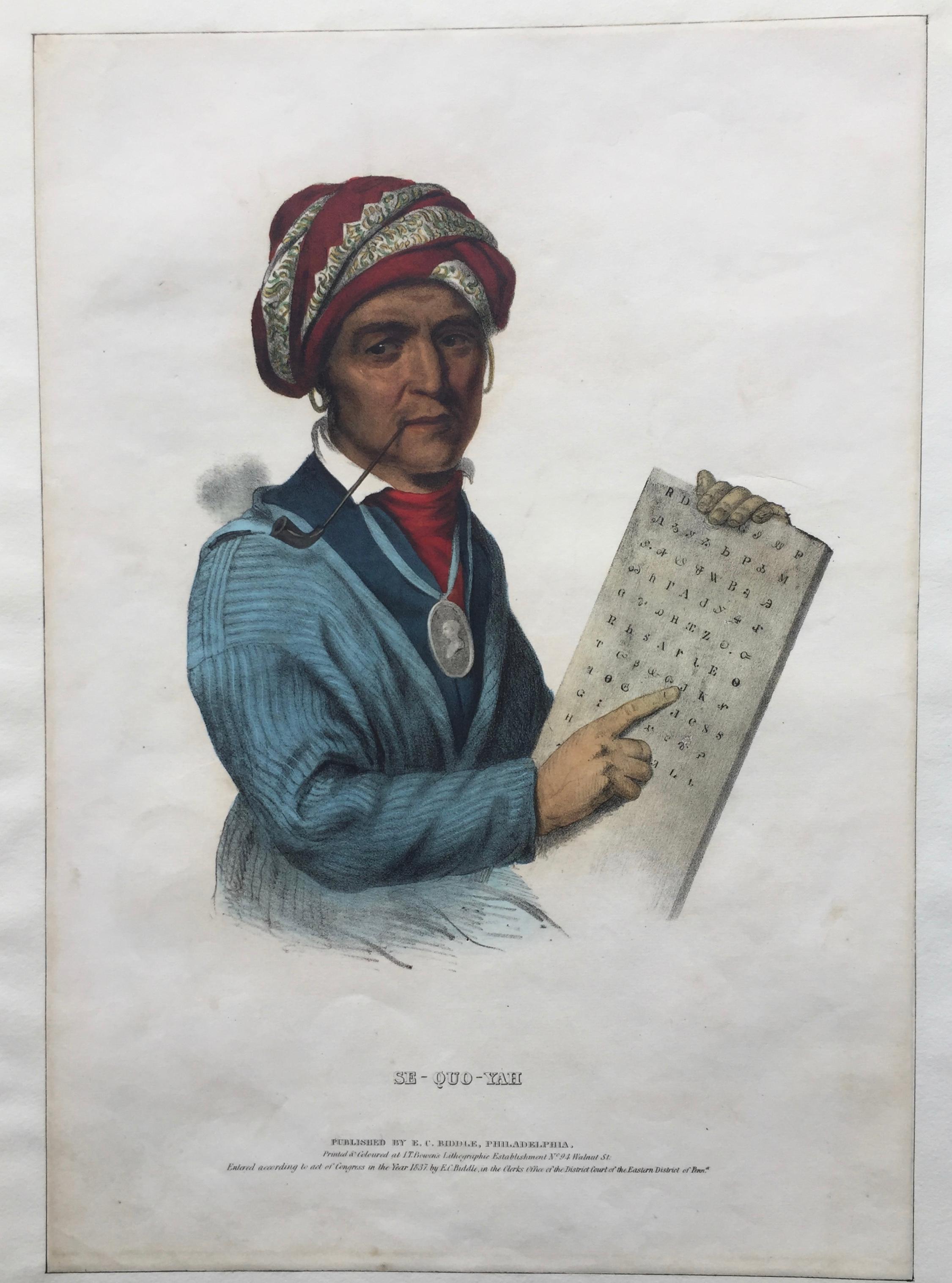 SE-QUO-YAH - Inventor of the Cherokee Alphabet - Historically Important - Realist Print by McKenney & Hall