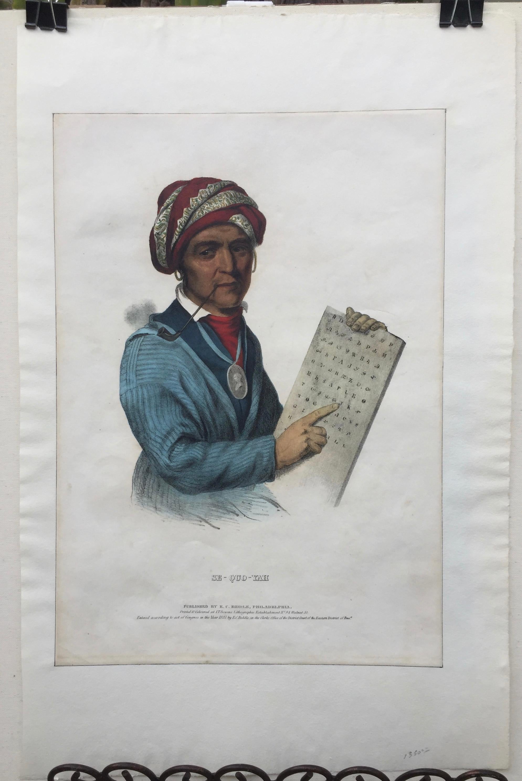 SE-QUO-YAH - Inventor of the Cherokee Alphabet - Historically Important - Gray Figurative Print by McKenney & Hall