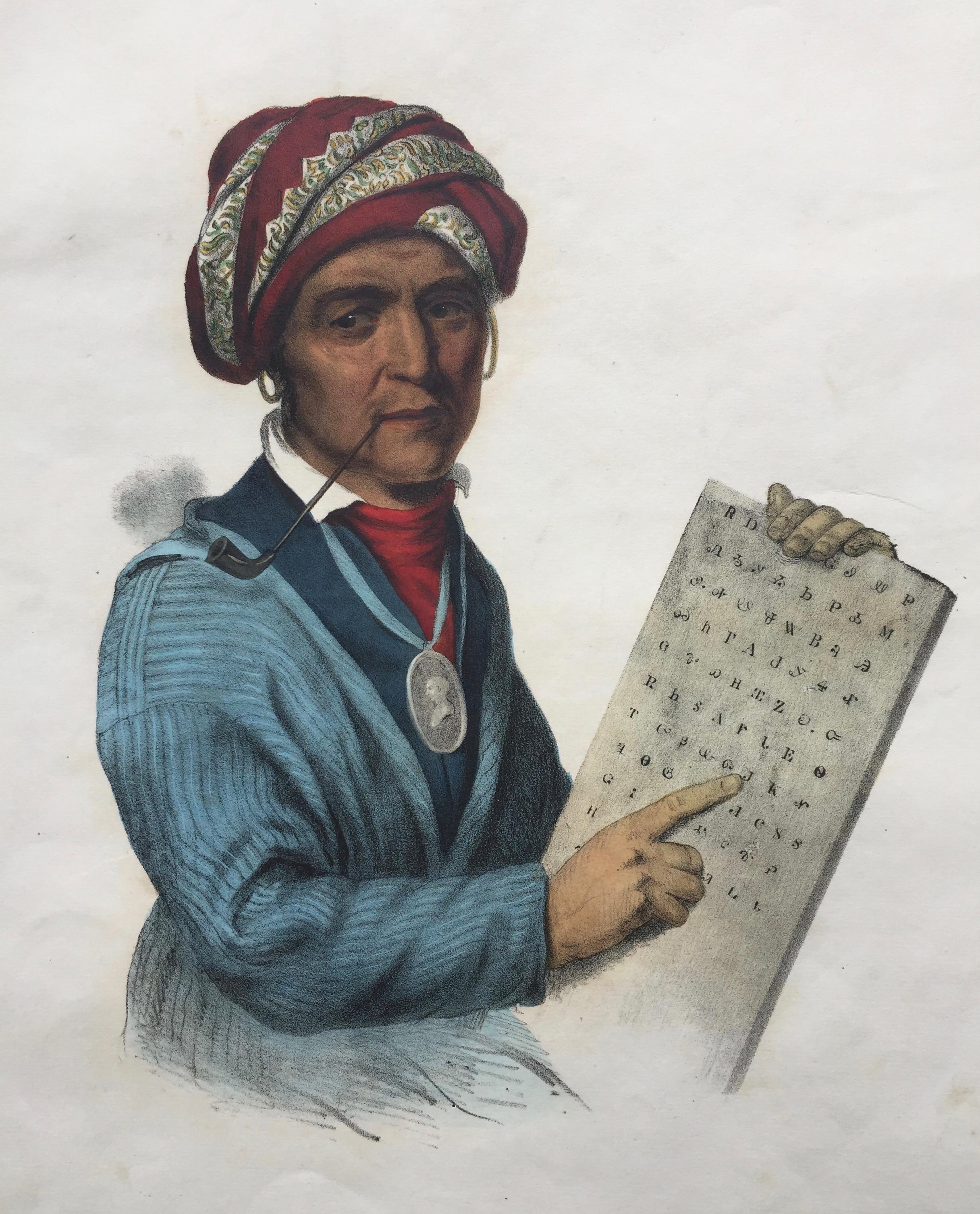 McKenney & Hall Figurative Print - SE-QUO-YAH - Inventor of the Cherokee Alphabet - Historically Important