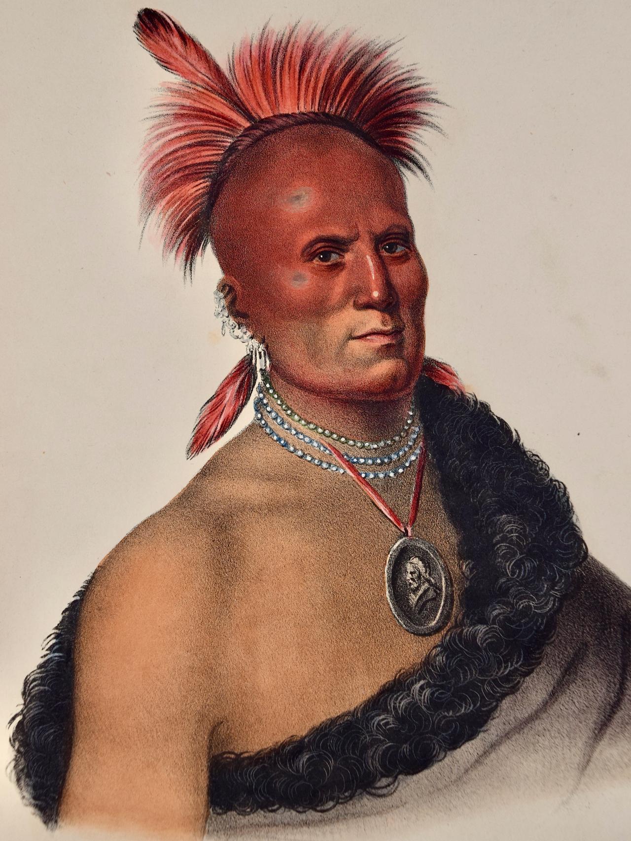 « Shar-I-Tar-Ish, A Pawnee Chief », lithographie originale colorée à la main par McKenney & Hall en vente 1