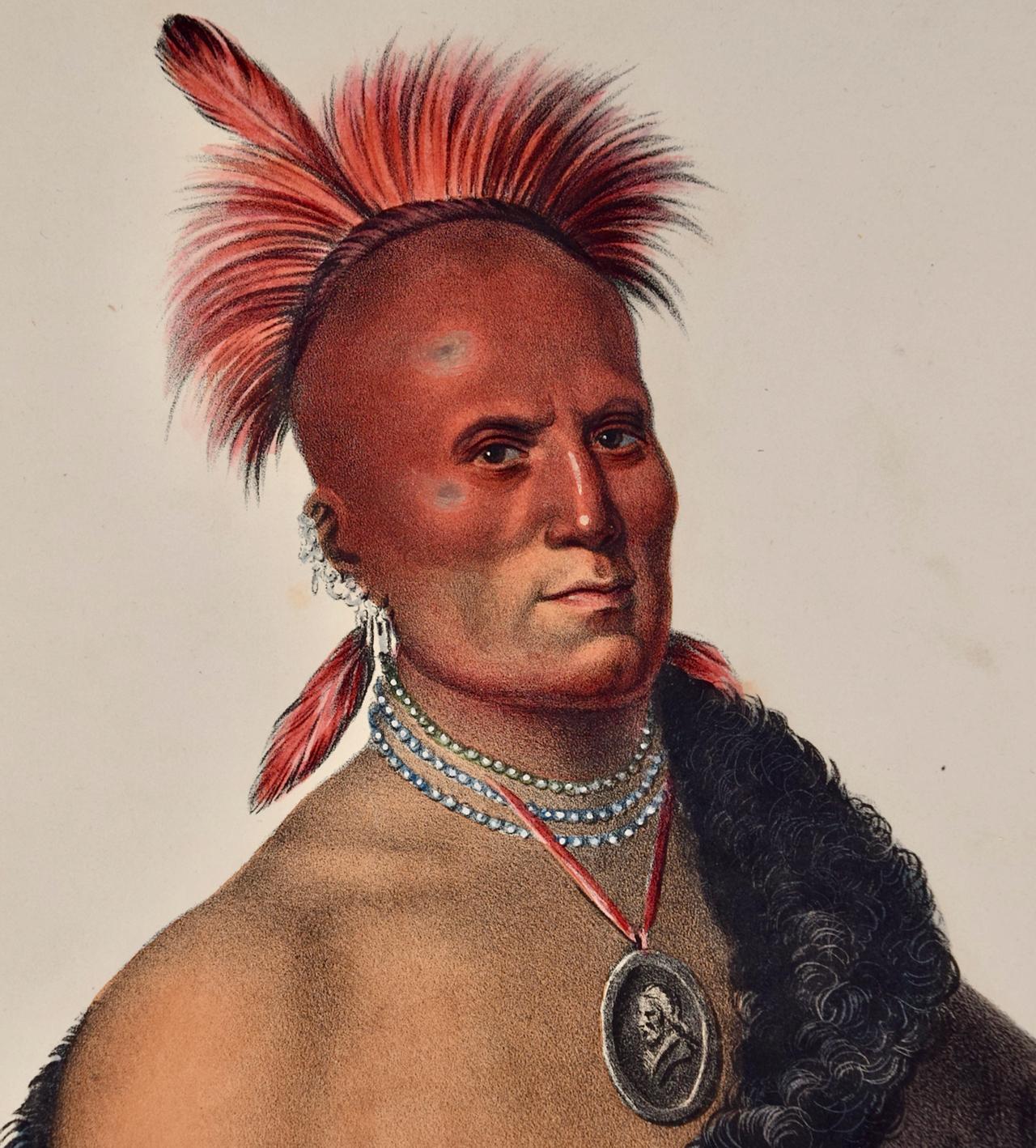 « Shar-I-Tar-Ish, A Pawnee Chief », lithographie originale colorée à la main par McKenney & Hall en vente 2