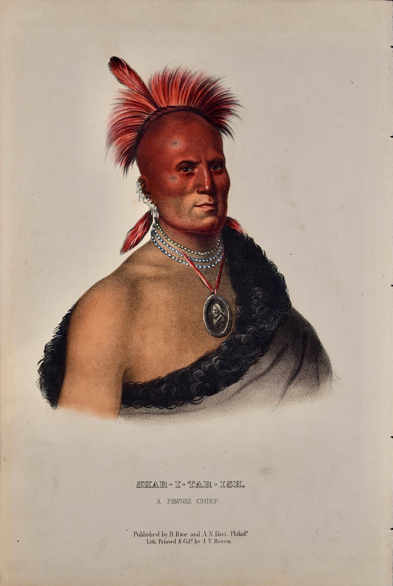 Shar-I-Tar-Ish, A Pawnee Chief: Original Hand-colored McKenney & Hall Lithograph