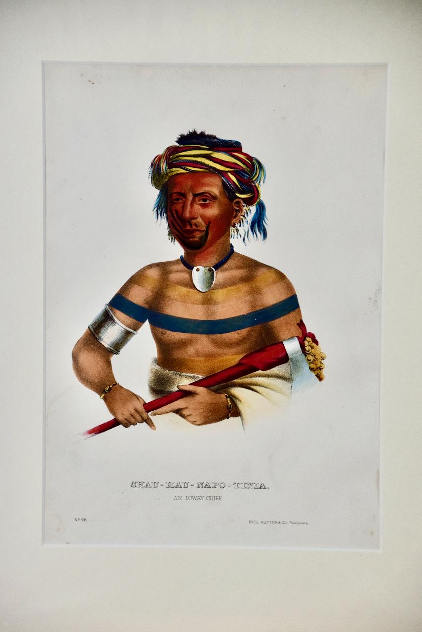 Shau-Hau-Napo-Tinia, Ioway Chief: A 19th C. Hand-colored McKenney & Hall Litho For Sale 1