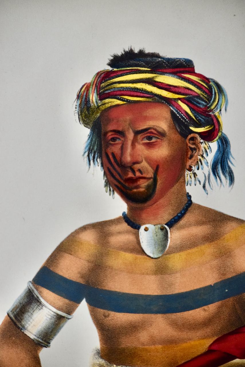 Shau-Hau-Napo-Tinia, Ioway Chief: A 19th C. Hand-colored McKenney & Hall Litho For Sale 2