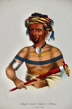 Shau-Hau-Napo-Tinia, Ioway Chief: Ein handkoloriertes McKenney & Hall Litho aus dem 19. Jahrhundert