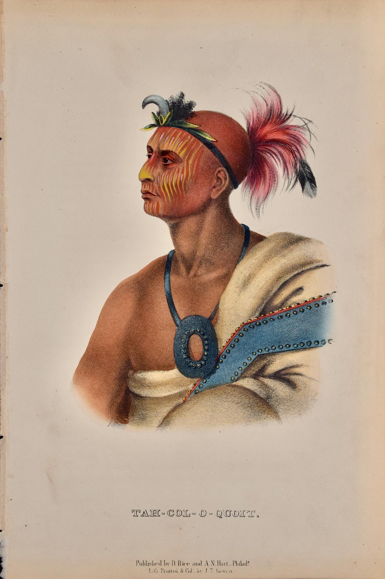 Tah-Col-O-Quoit : Lithographie originale de McKenney & Hall du 19ème siècle colorée à la main