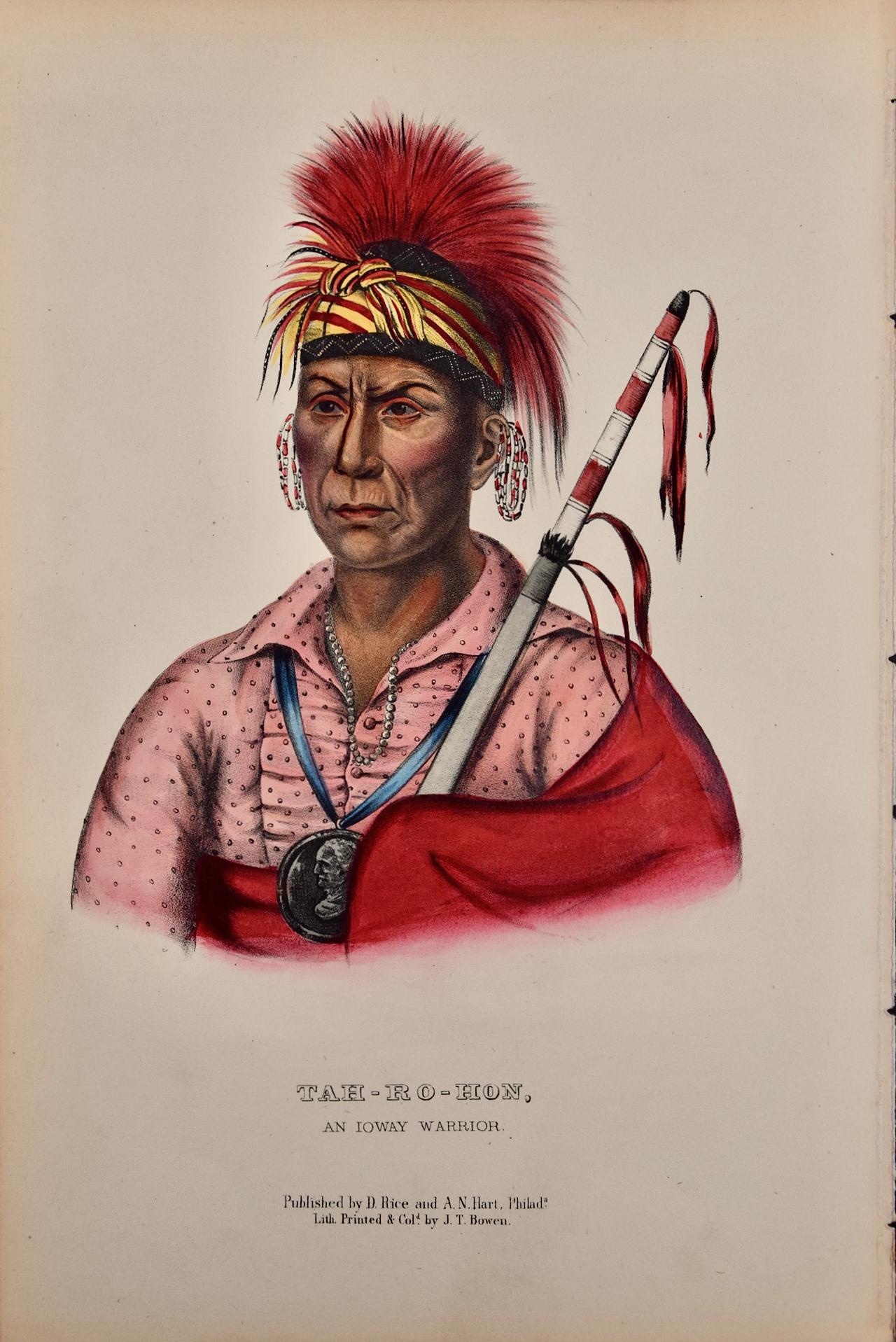 Tah-Ro-Hon, un guerrier d'Ioway : lithographie originale colorée à la main de McKenney & Hall