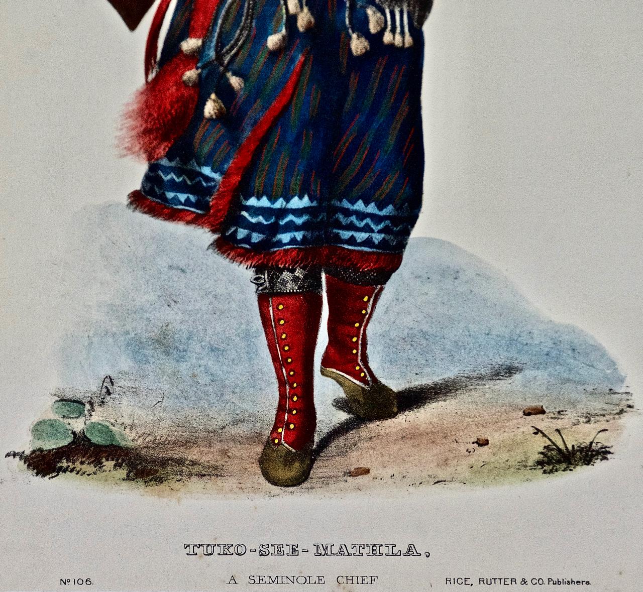 This is an original 19th century hand-colored McKenney and Hall lithograph of a Native American entitled 