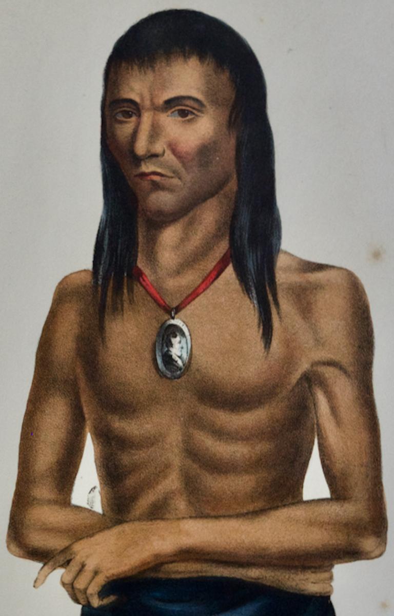 Wa-Bish-Kee-Pe-Nas, A Chippewa : lithographie originale colorée à la main par McKenney & Hall en vente 2