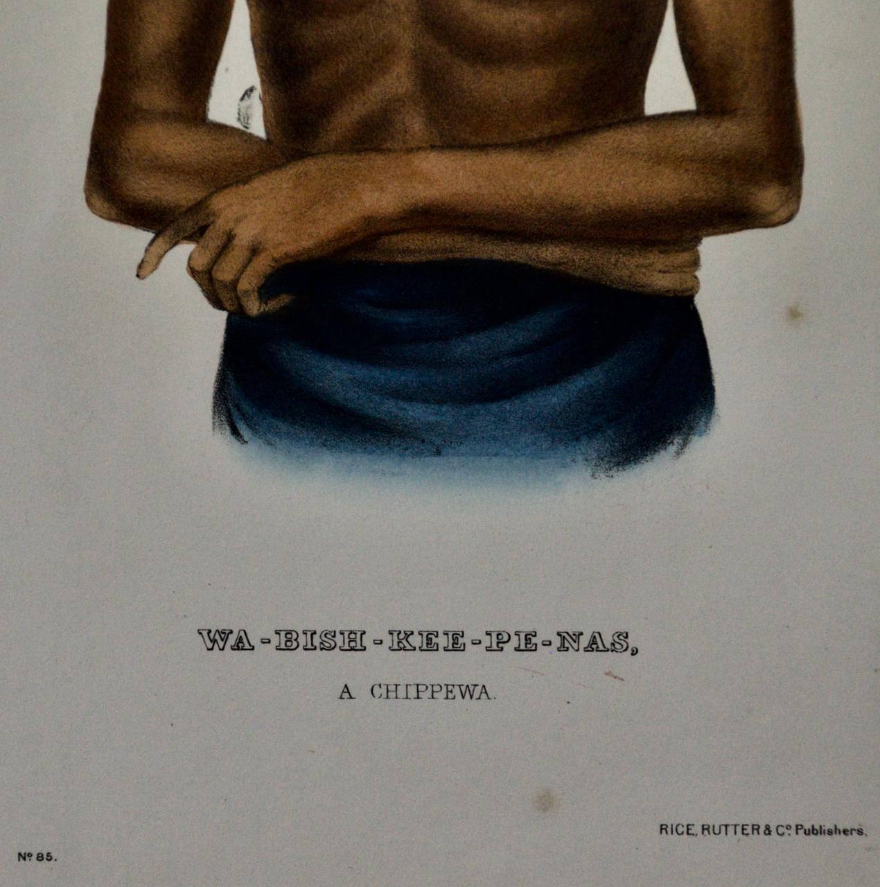 Wa-Bish-Kee-Pe-Nas, A Chippewa : lithographie originale colorée à la main par McKenney & Hall en vente 3