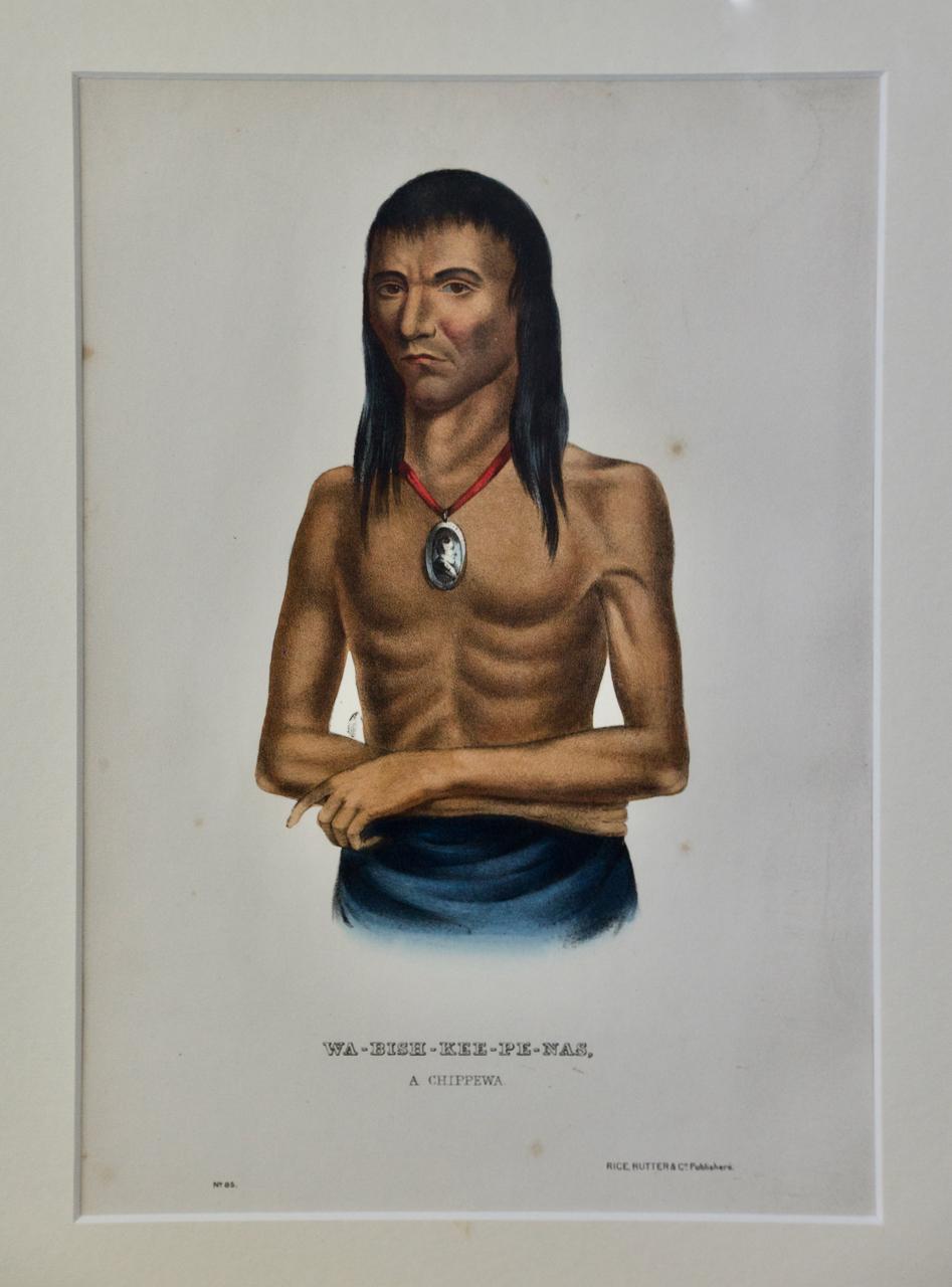 Wa-Bish-Kee-Pe-Nas, A Chippewa : lithographie originale colorée à la main par McKenney & Hall en vente 4