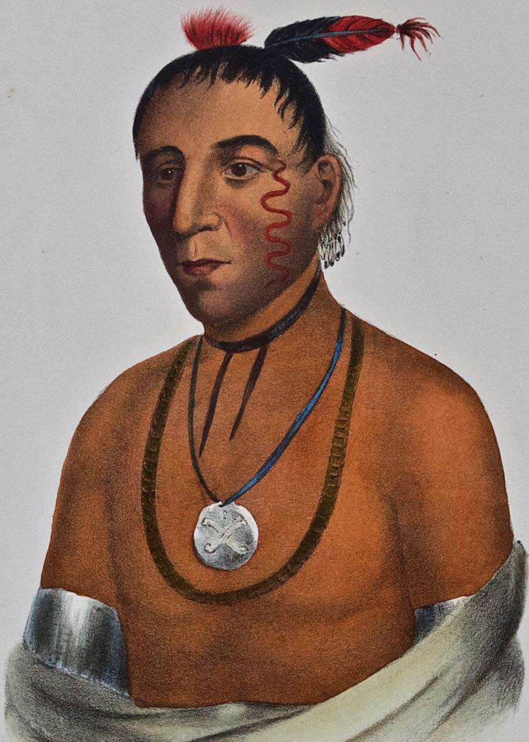 Wa-Kawn, A Winnebago Chief : une lithographie originale colorée à la main de McKenney & Hall en vente 2