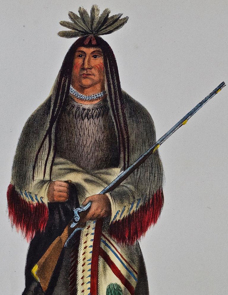 Wa-Na-Ta, Chief of the Sioux : lithographie originale colorée à la main par McKenney & Hall en vente 3
