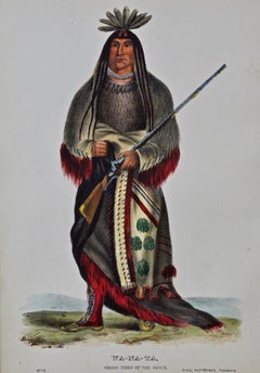 Wa-Na-Ta, Chief of the Sioux: Original handkolorierte McKenney & Hall-Lithographie, Original