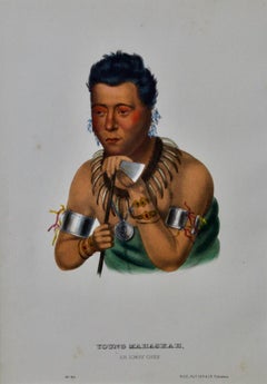 Young Mahaskah, An Ioway Chief: Original handkolorierte McKenney & Hall-Lithographie, „An Ioway Chief“