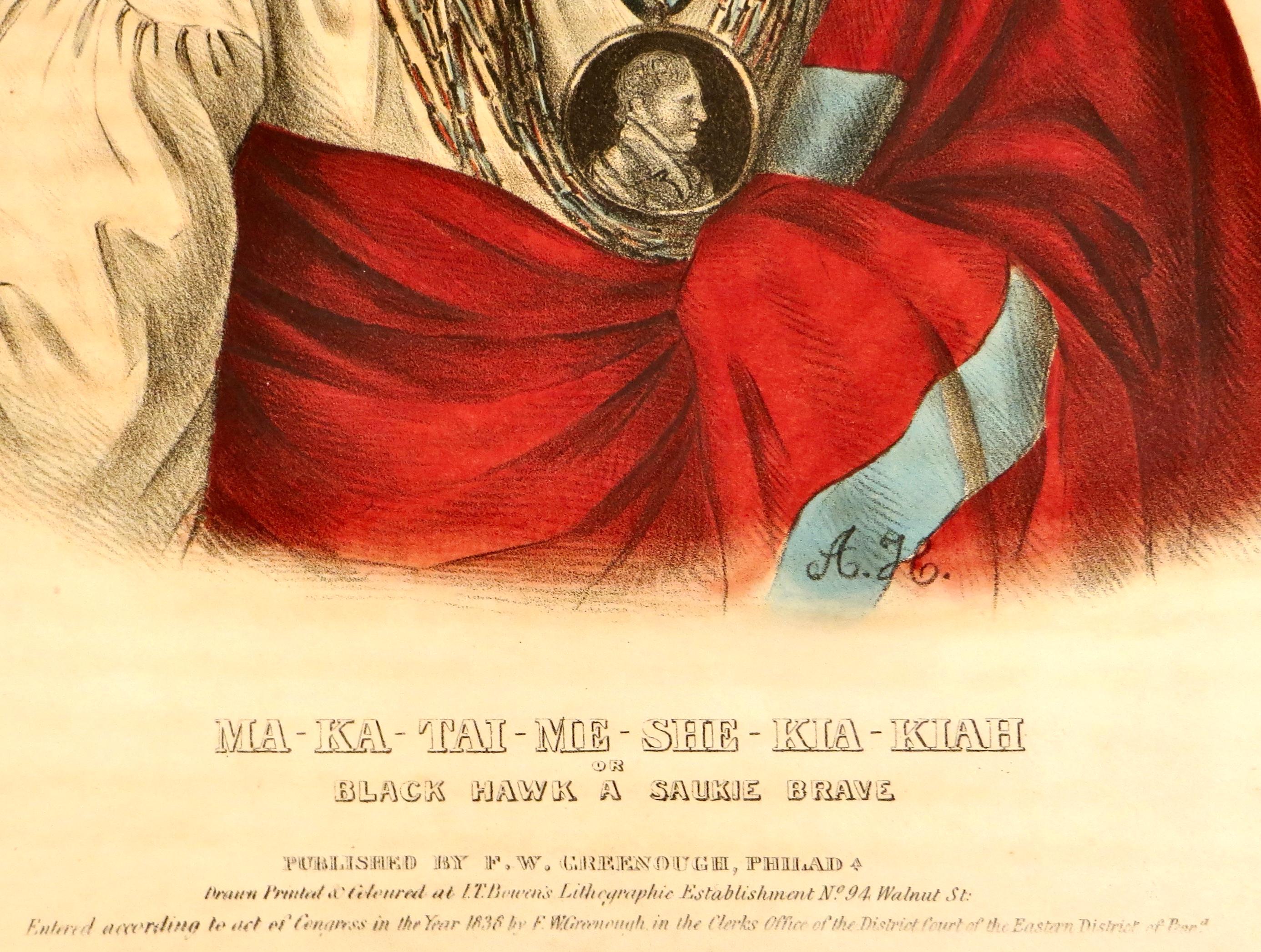 Amérindien Lithographie peinte à la main de McKenney & Hall 