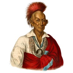 McKenney & Hall Litografía pintada a mano "MA-KA-TAI-ME-SHE-KIA-KIAH" Circa 1836