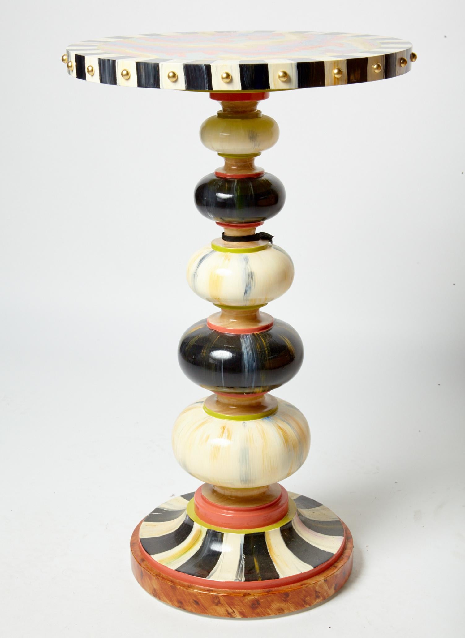 Painted McKenzie-Childs Paint Decorated Pedestal Table