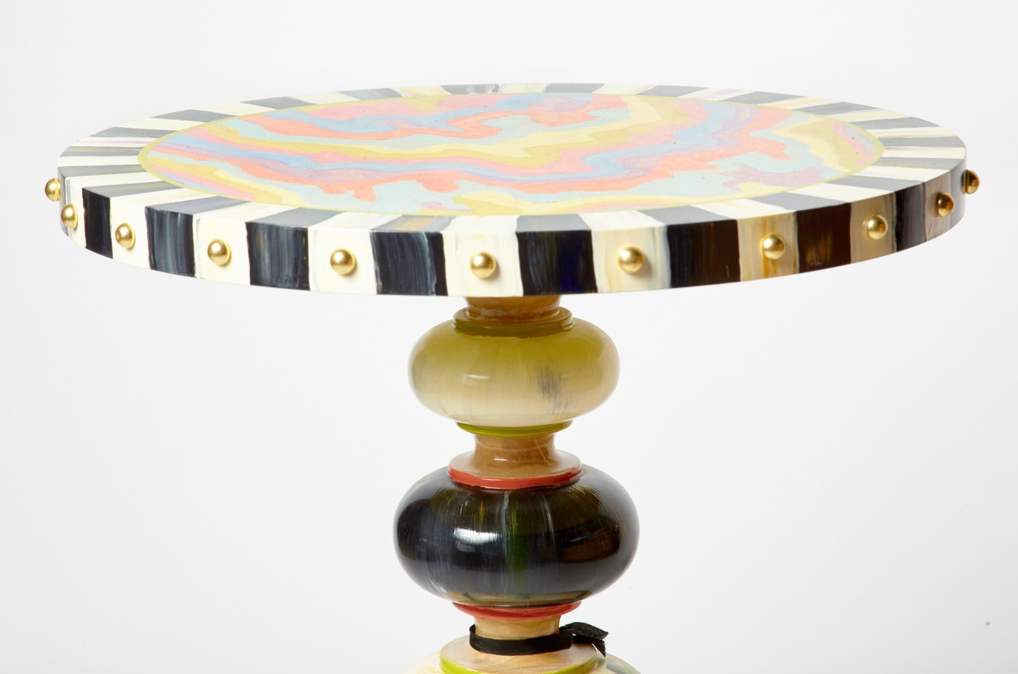 McKenzie-Childs Paint Decorated Pedestal Table In Good Condition In Plymouth, MA